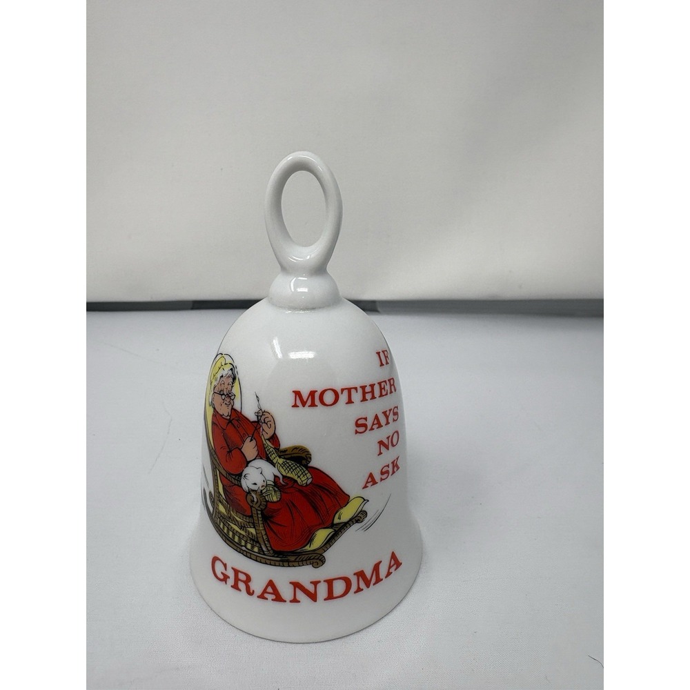 Vintage Porcelain Japan If Mother Says No Ask Grandma Rare Bell Trinket Gift